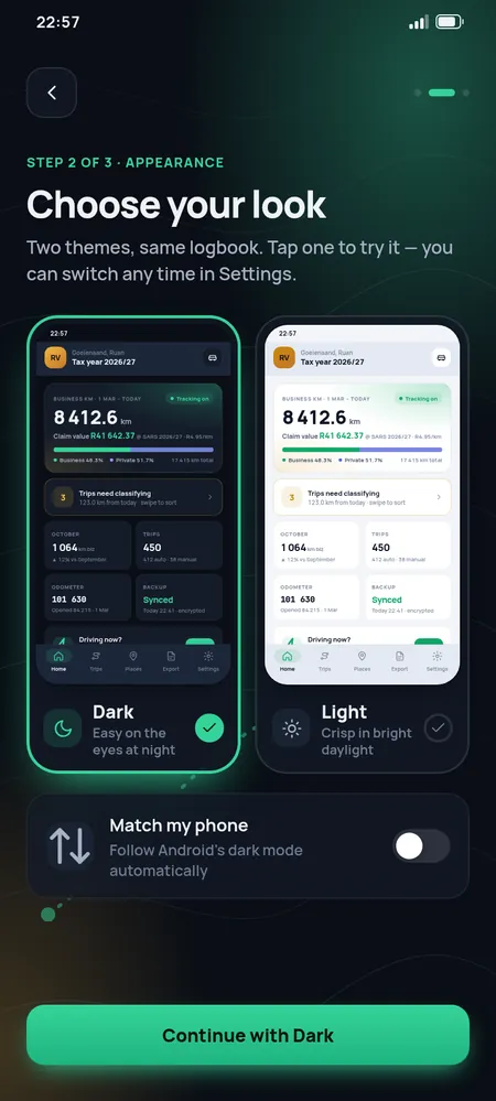 Choose your look: dark and light themes side by side